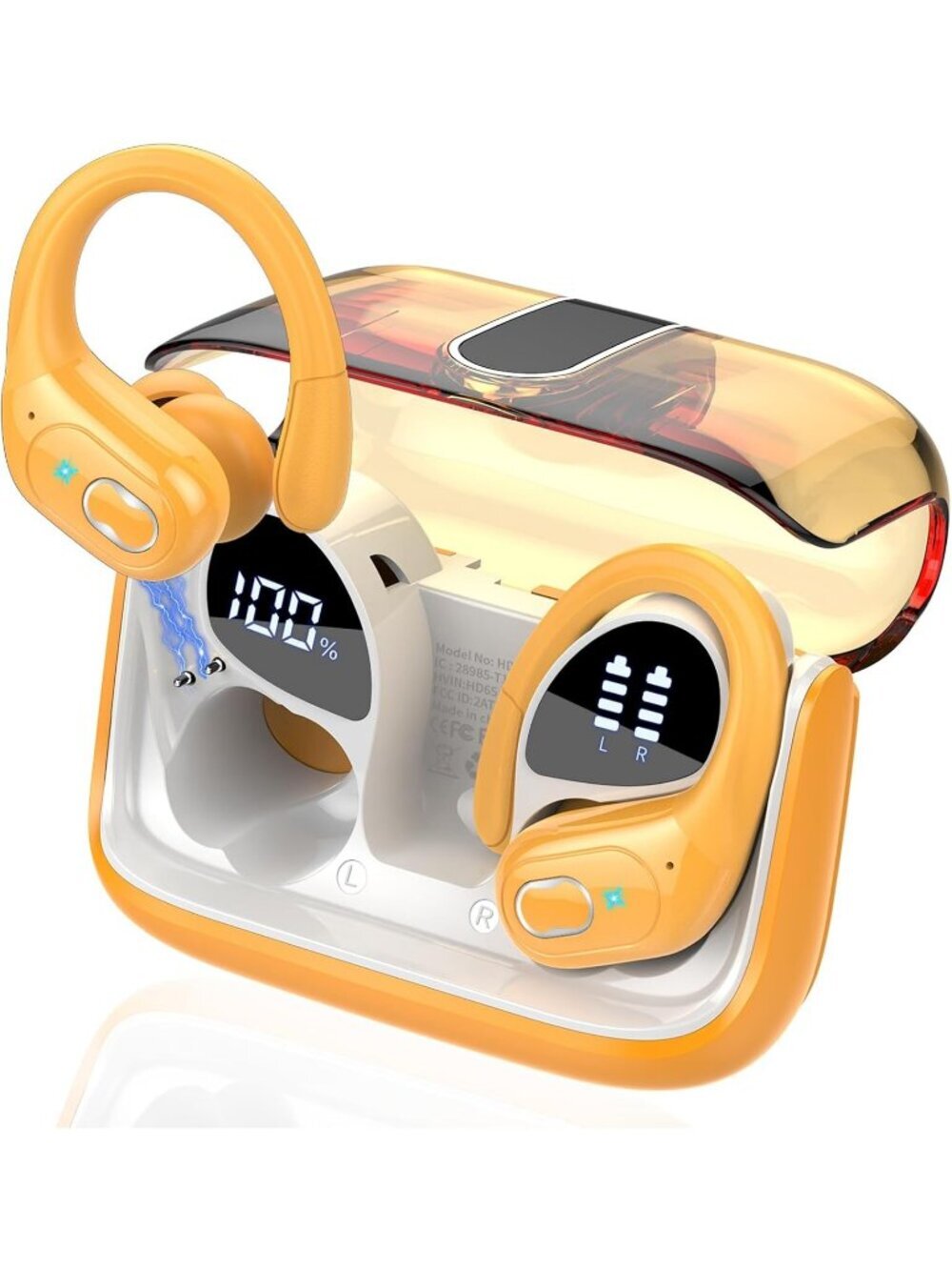 Wireless Yellow Earbuds 75hrs Bluetooth 5.4 Stereo Deep Bass Earhooks ENC Noise